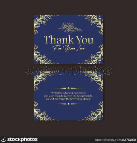 Thank you card template design with line art flower vector illustration.
