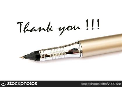 Thank you message and pen isolated on white