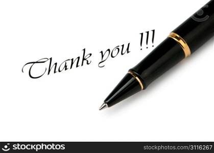 Thank you message and pen on white