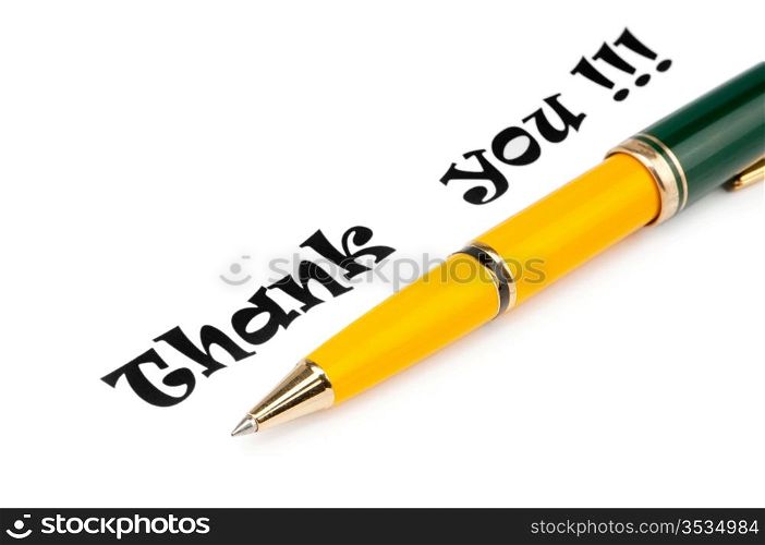 Thank you message and pen on white
