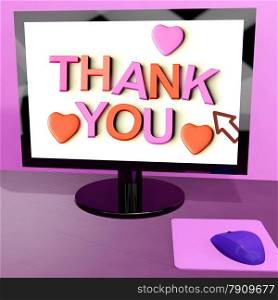 Thank You Message On Computer Screen Showing Online Appreciation. Thank You Message On Computer Screen Shows Online Appreciation