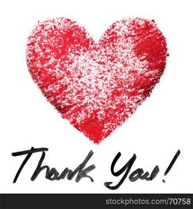 Thank You. Red stenciled heart and lettering on the white background