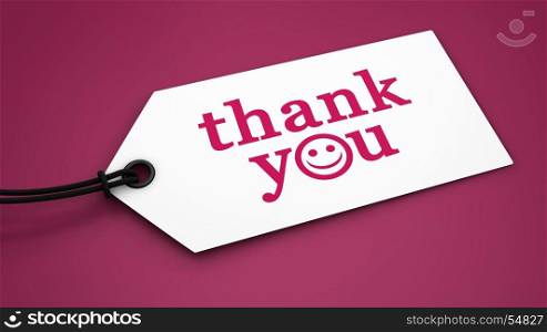 Thank you sign and text customer thanking phrase on a paper label tag 3D illustration.