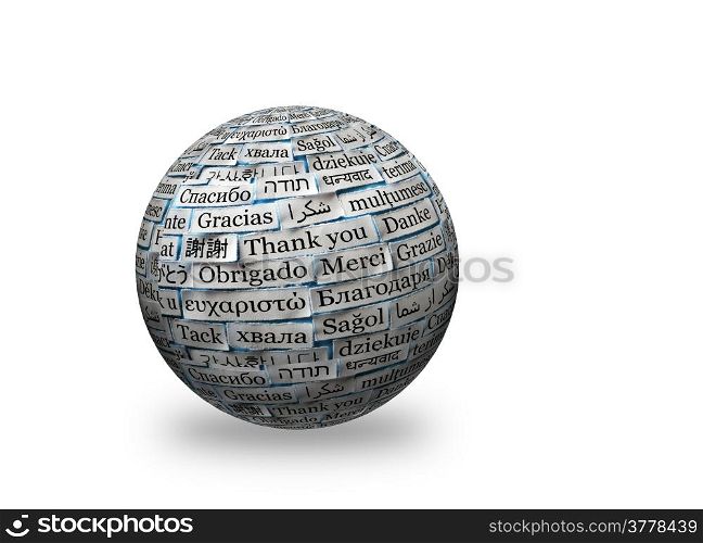 Thank You Word Cloud on 3d sphere