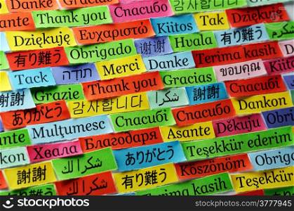 Thank You Word Cloud printed on colorful paper different languages