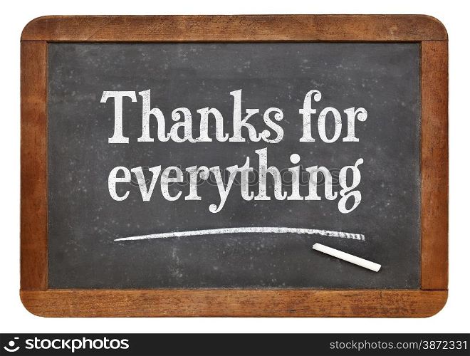 Thanks for everything - text on a vintage slate blackboard