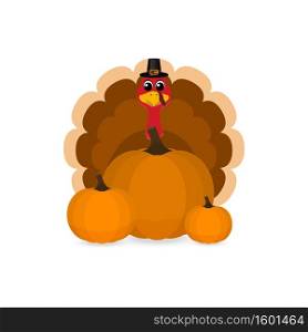 Thanksgiving cartoon turkey stands on a white background. Vector illustration for the holiday.. Thanksgiving cartoon turkey stands on a white background. Vector illustration for the holiday