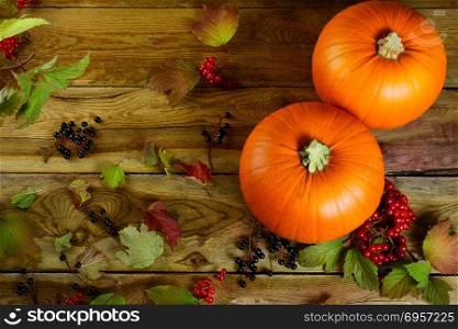 Thanksgiving concept with pumpkins, berries and apples. Thanksgiving concept with pumpkins, berries and apples. Autumn background with seasonal vegetables and fruits.