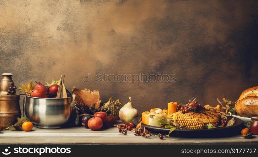 Thanksgiving dinner background. Illustration Generative AI
