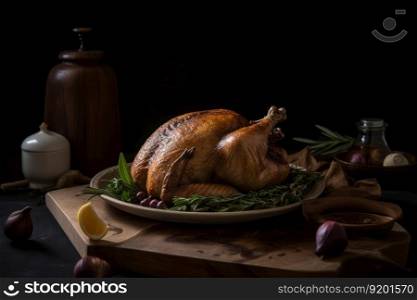Thanksgiving dinner with turkey. Illustration Generative AI
