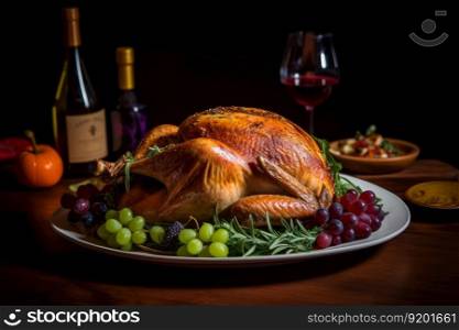 Thanksgiving dinner with turkey. Illustration Generative AI
