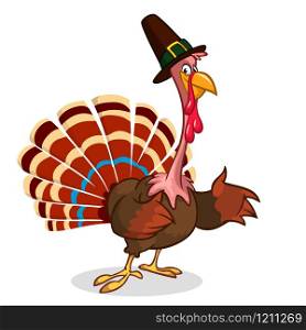 Thanksgiving turkey mascot waving. Vector character isolated on white background