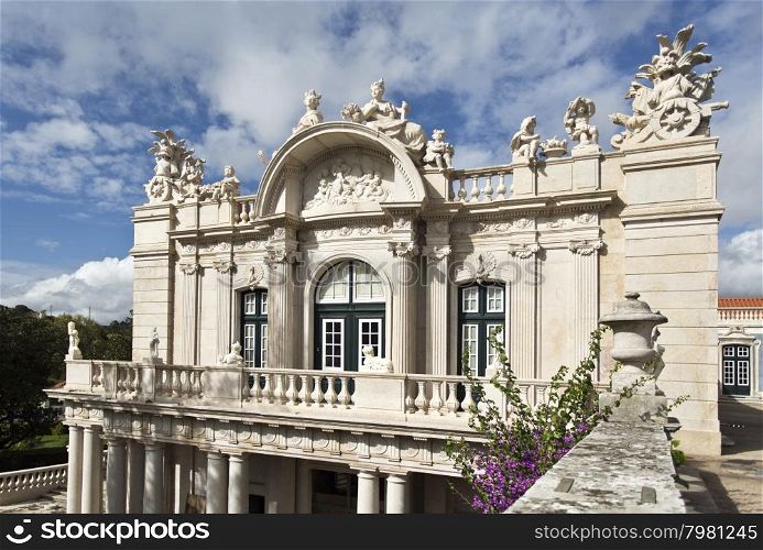 The 18th century Queluz National Palace is one of the last great Rococo buildings to be designed in Europe. In the picture, the south facade of the Robillon wing.