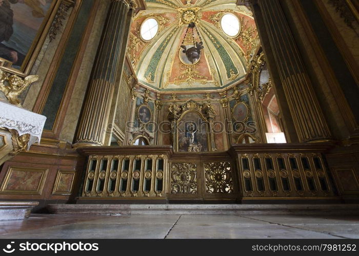 The 18th century Queluz National Palace is one of the last great Rococo buildings to be designed in Europe. In the picture, detail of the gate to the chapel?s main altar.