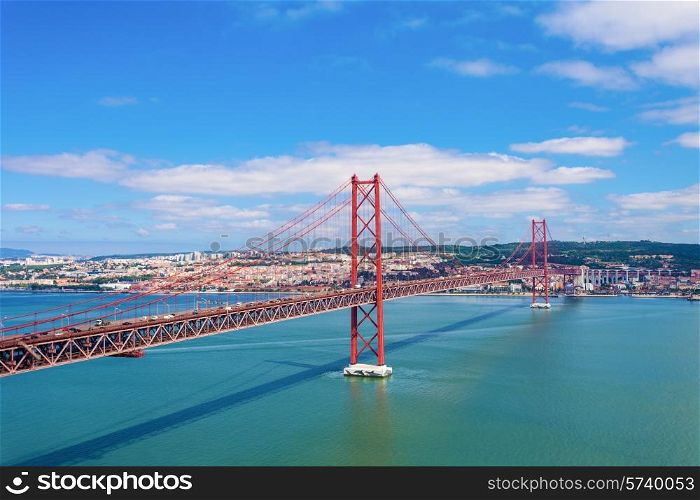 The 25 de Abril Bridge is a bridge connecting the city of Lisbon to the municipality of Almada on the left bank of the Tejo river, Lisbon