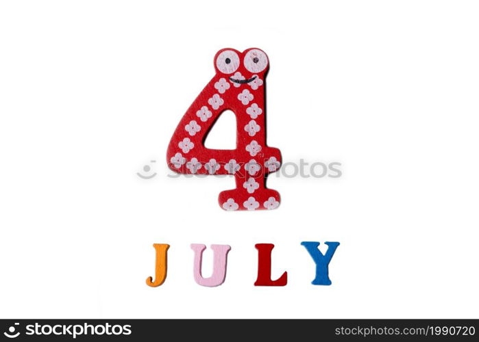 The 4th of July. Image of July 4 on white background. Summer day. Blank space for text. The 4th of July. Image of July 4 on white background. Summer day.