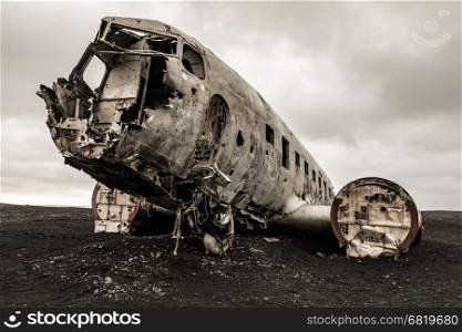 The abandoned wreck of a US military plane on Solheimasandur beach near Vik, Southern Iceland