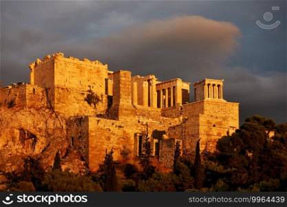 The Acropolis in Athens at sunset, Greece. Greek landscape with landmark