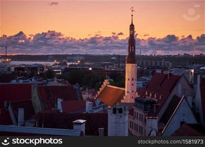The Aerial View of Tallinn Old Town from Viewing Platform at Toompea Hill, Estonia