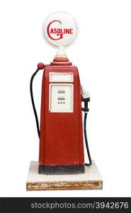 The aged and worn vintage gas pump isolated on white with cliping path