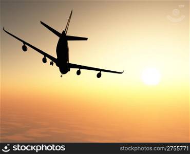 The airplane against a picturesque sunset