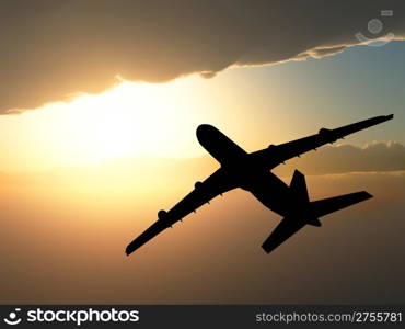 The airplane against a picturesque sunset