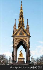 The Albert Memorial, Kensington Gardens, London, England. The Albert memorial was commissioned by Queen Victoria in memory of her beloved husband, Prince Albert