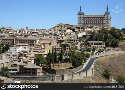The Alcazar and the city of Toledo in the La Mancha region of central Spain.