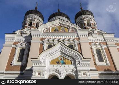 The Alexander Nevsky Cathedral on Toompea Hill in the Tallinn Old Town in Estonia. An Eastern Orthodox Church built in the Russian Revival style between 1894 and 1900, during the period when the country was part of the Russian Empire.
