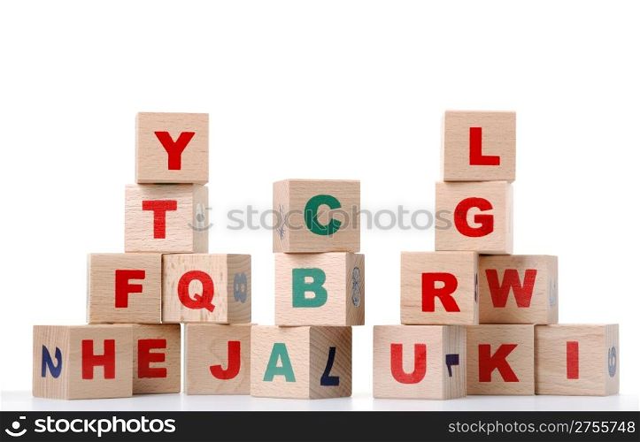 The alphabet. Letters drawn on wooden cubes. A children&rsquo;s toy