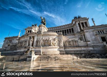 "The Altare della Patria "Altar of the Fatherland" monument built in honor of Victor Emmanuel, the first king of a unified Italy, located in Rome, Italy."