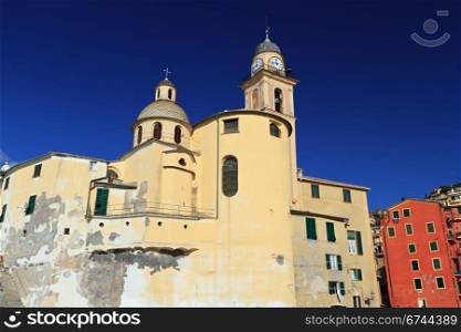 the ancient Basilica in Camogli, famous small town in Liguria, Italy