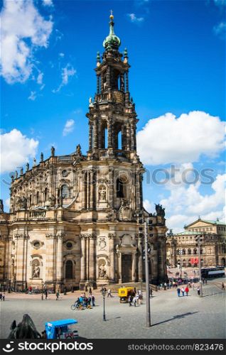 The ancient city of Dresden, Germany. Historical and cultural center of Europe. Cathedral of the Holy Trinity aka Hofkirche Kathedrale Sanctissimae Trinitatis