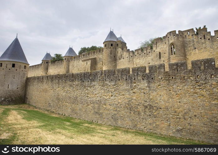 The ancient fortification of Carcassone in southern France