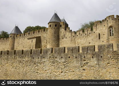 The ancient fortification of Carcassone in southern France