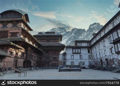The ancient Nepali city in the mountains of the Himalayas.