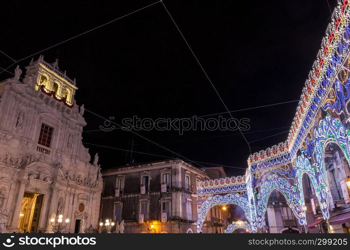 The ancient Sicilian baroque churches on a day of celebration