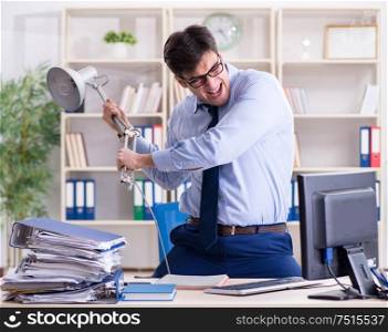 The angry businessman frustrated with too much work. Angry businessman frustrated with too much work