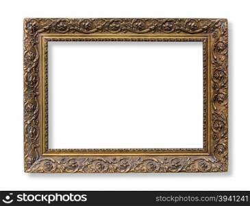 The antique gold frame on the white background with clipping path