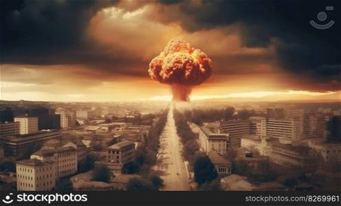The Apocalypse Unleashed: Massive Nuclear Bomb Explosion. Generative AI