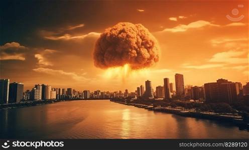 The Apocalypse Unleashed  Massive Nuclear Bomb Explosion. Generative AI