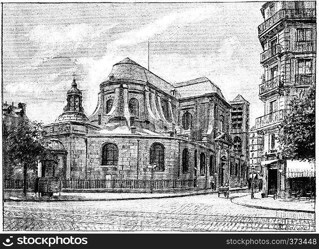 The apse of St. Nicolas du Chardonnet on the Boulevard Saint-Germain, vintage engraved illustration. Paris - Auguste VITU ? 1890.