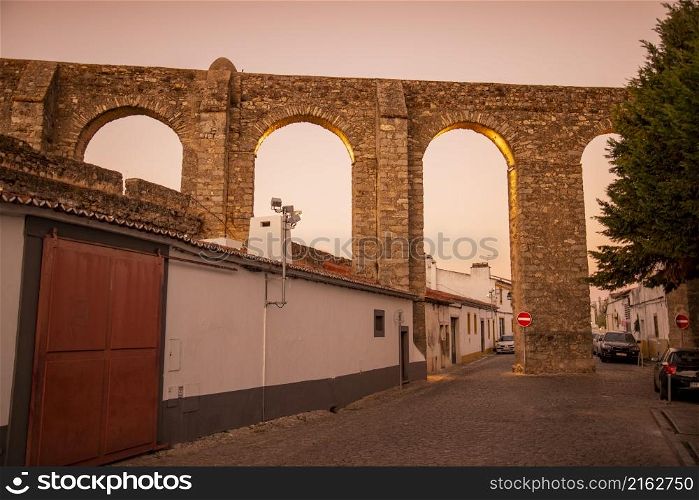 the Aqueduto da Agua de Prata in the city of Evora in Alentejo in Portugal. Portugal, Evora, October, 2021