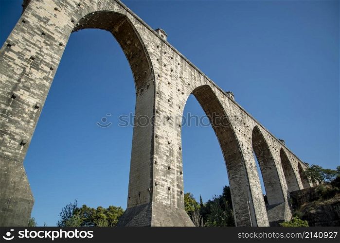 The Aqueduto das Aguas Livres in Campolide in the City of Lisbon in Portugal. Portugal, Lisbon, October, 2021