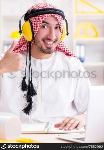 The arab engineer working on new project. Arab engineer working on new project
