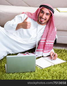 The arab man working at home on his work. Arab man working at home on his work