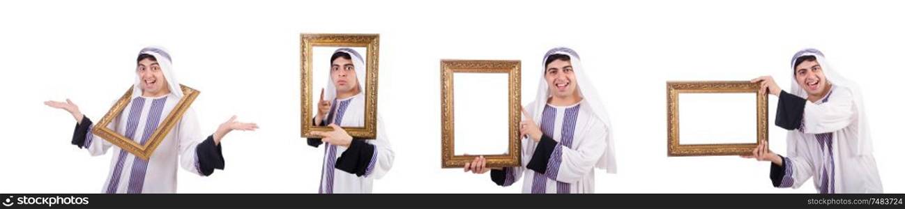 The arab with picture frame on white. Arab with picture frame on white