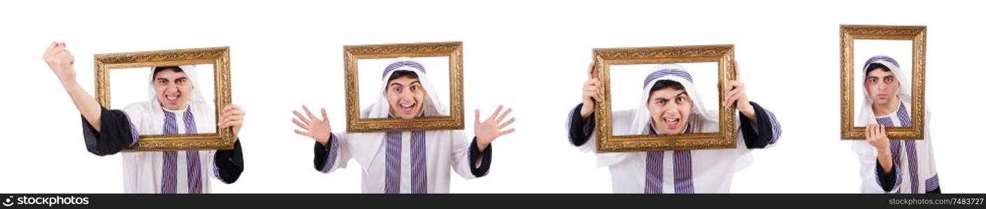 The arab with picture frame on white. Arab with picture frame on white