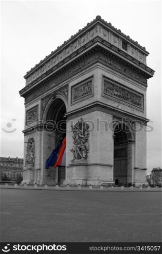 The Arc de Triomphe, Paris, France, on a cold, cloudy, Winter&rsquo;s day.