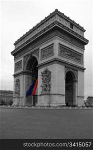 The Arc de Triomphe, Paris, France, on a cold, cloudy, Winter&rsquo;s day.